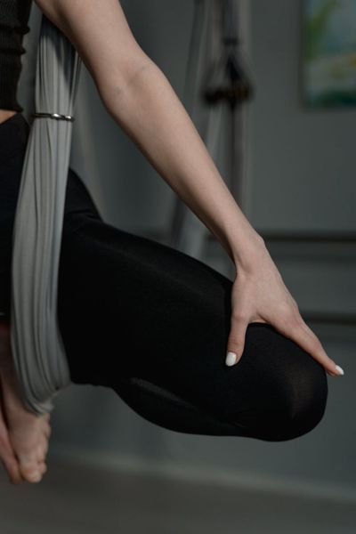 Close-up of a yoga pose focusing on balance and stability.
